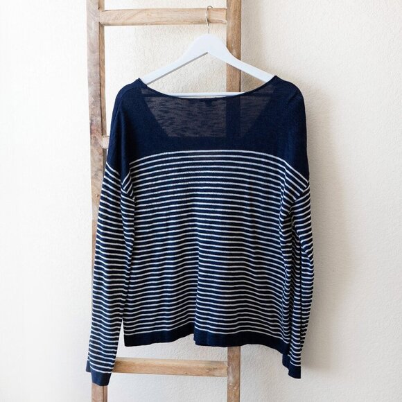 GAP STRIPE VNECK SWEATER NAVY WHITE SZ M - Picture 3 of 7
